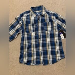 Men’s mk Machine Blue and Gold Plaid Button Down Shirt NWT size XXL